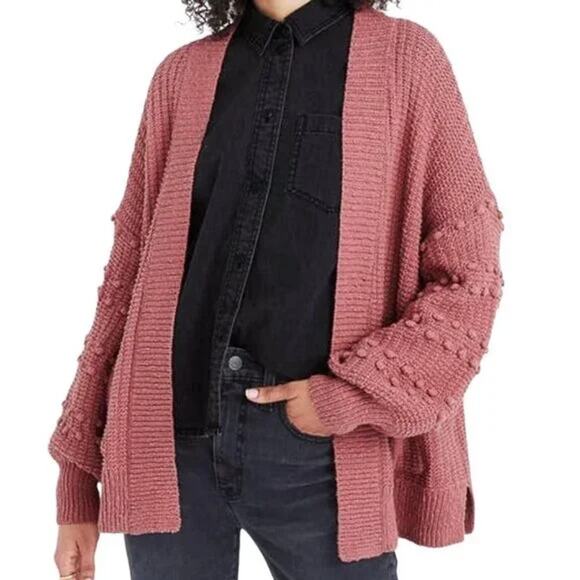 Madewell Women Boho Pom-Pom Bobble Knit Open Front Cardigan Sweater Size XS Pink - Picture 1 of 11